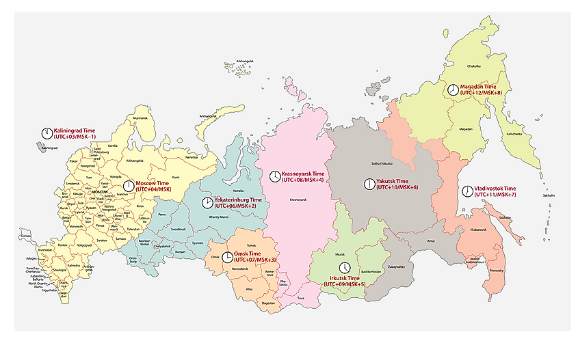 Russia Time zone map